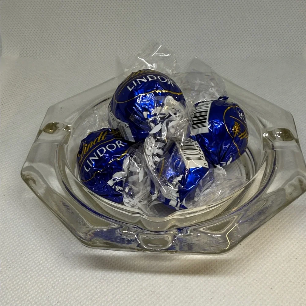 Vintage Ashtray Octagonal Clear Glass 4.5 IN Diameter Mid Century Modern